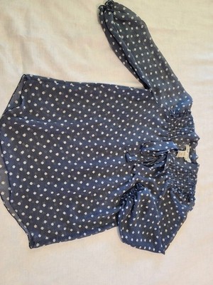 Women's Polka Dot Business Casual Blouse With Tying Bow At Neck Size Small
