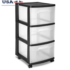 3 Drawer Plastic Storage Cart with Clear Drawers Rolling Organizer Bedroom Kitch