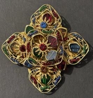 VTG Miriam Haskell Large Multicolor Gold Tone Rare Maltese Cross Style Brooch