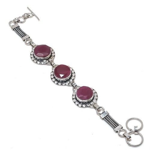Faceted Kashmiri Ruby (Simulated) Gemstone Fashion Jewelry Bracelet 7-8" SR 3041 - Picture 2 of 7