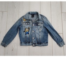 Despicable Me Minions Denim Jacket Kids Size 7-8 Boy Girl Blue Yellow Banana