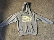 Ariat Hoodie Gray Pullover Sweatshirt Cowboy Cow Cattle Men's L Large