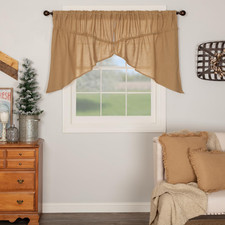 Burlap Natural Farmhouse Primitive Curtains Solid Color Prairie Swag Set 2 Pcs