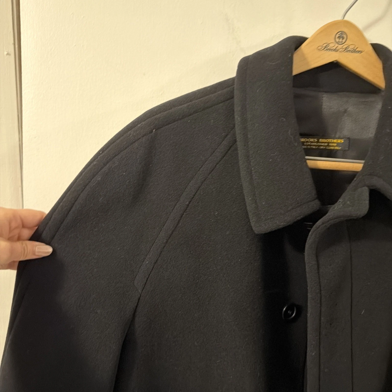 Brooks Brothers Elliot Wool Overcoat Black 100% Pure Wool Made in Italy Mens 42 - product detail image 7