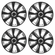 14" Black & Silver Stripe Multi-Spoke Wheel Trims Hub Caps Covers Protectors