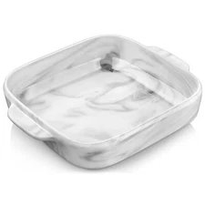 MALACASA 1.7 qt Square Baking Dish Porcelain Pie Pan Marble Grey Casserole/Tapas