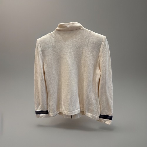 St. John Zip Up Sweater Size 2 Cream Color Navy Embellished Zipper - Picture 5 of 6
