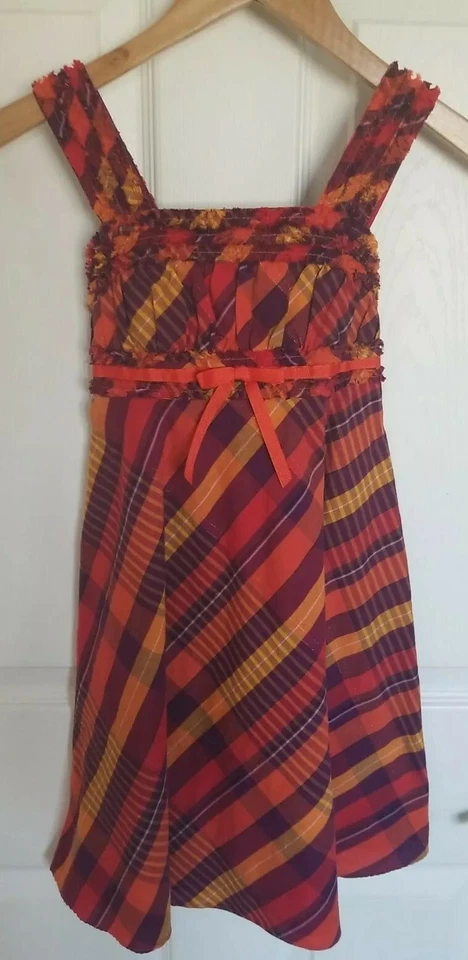 Vestido Jumper Emily West Meninas Ação de Graças Outono Tamanho 7 Laranja Roxo Vermelho Dourado - Imagem 3 de 4