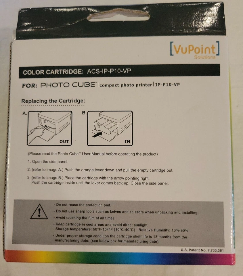 2011 NEW VuPoint PHOTO CUBE COLOR CARTRIDGE ACS-IP-P10-VP Compact Photo Printer - Image 4 of 4