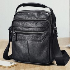 Herren Leder Umhängetasche Crossbody Messenger Satchel mit Taschen Schwarz