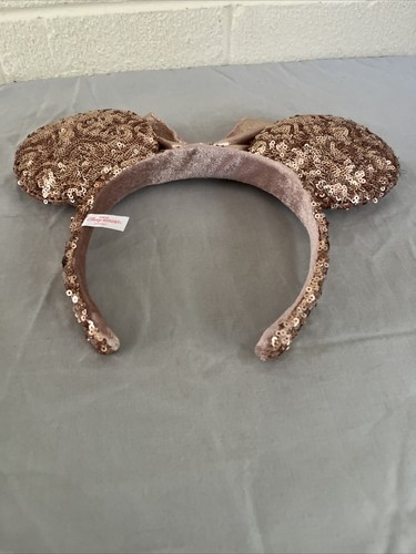 Tokyo Disney Resort Minnie Mouse Headband Sequin Spangle Rose Pink Gold Ears - Picture 12 of 13