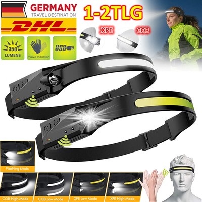 COB LED Stirnlampe Wiederaufladbar 230° Sensor Headlamp Camping Kopfleuchte Akku