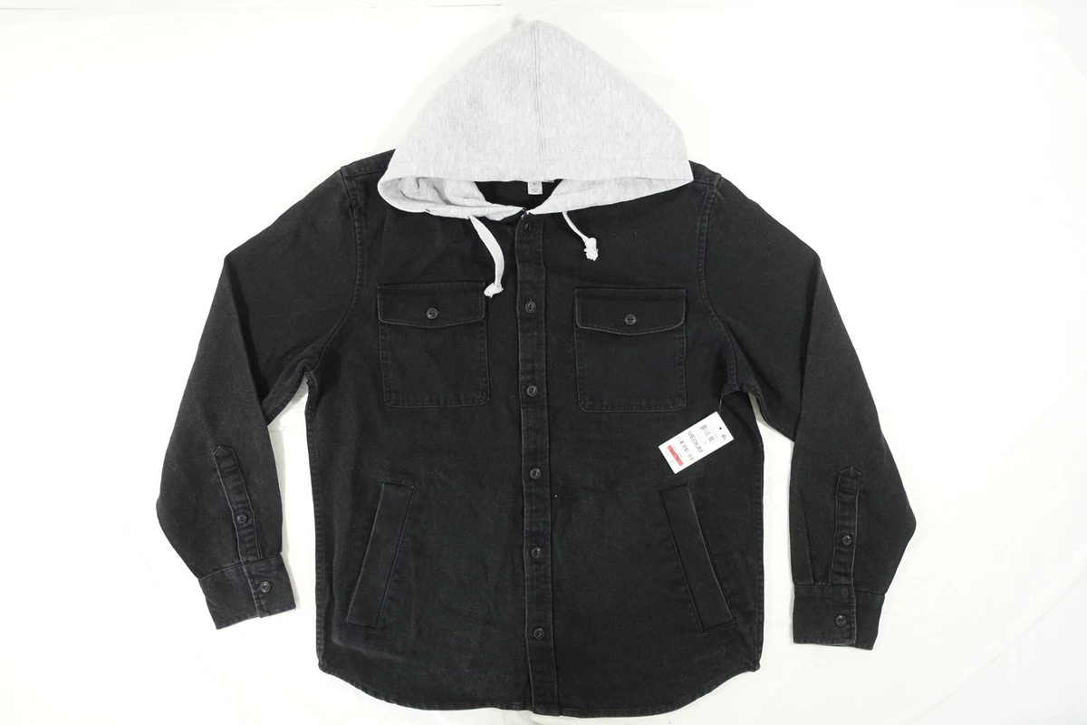 SUN STONE FADED BLACK MEDIUM HOODIE STYLE DENIM JEAN JEANS JACKET