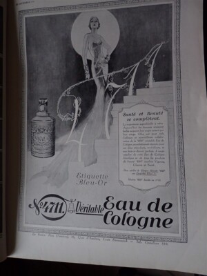 KÖLNWASSER Nr. 4711 Etikett blau gold Werbung Papier ILLUSTRATION 1930 Kragen