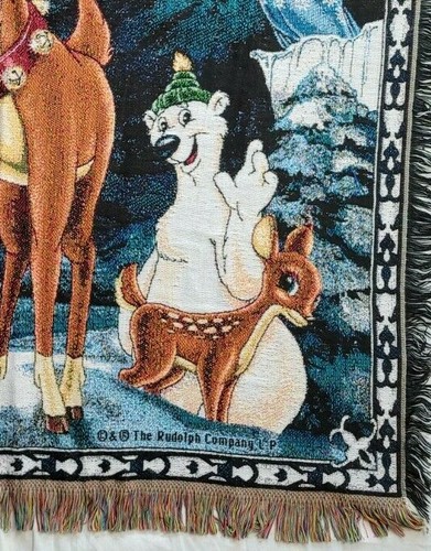 Manta tejida tapiz de reno Rudolph Santa Clarice Afghan 45x54 - Imagen 8 de 10
