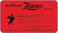 ZORRO FAN CLUB MEMBERSHIP CARD