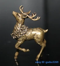 Chinese archaize pure brass small Sika Deer  statue S02