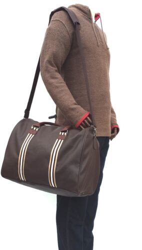 Mens PU Leather Duffle Weekend Bag Sports Travel Luggage Handbag Holdall Brown - Picture 3 of 5
