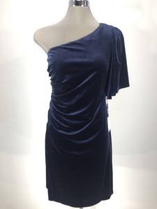 blue velvet one shoulder dress