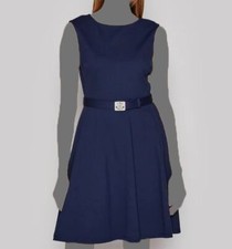 $165 Lauren Ralph Lauren Women's Blue Sleeveless Belted Mini Dress Size 14