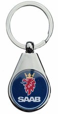 SAAB BLUE LOGO CHROME KEYRING PEAR STYLE SHAPE