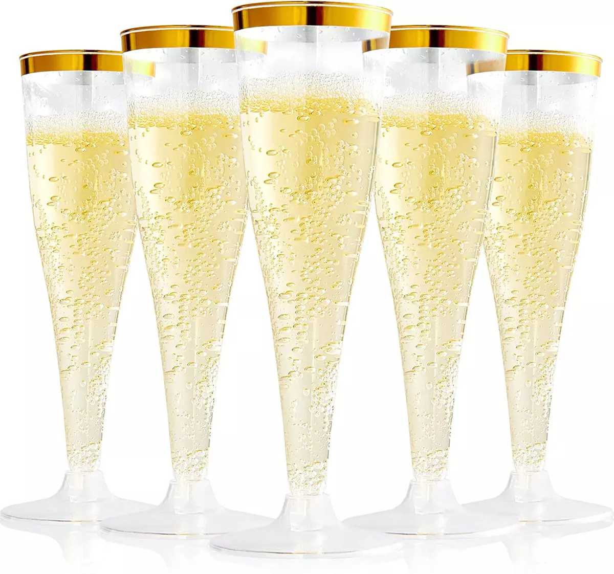 100 Pack Plastic Champagne Flutes 4.5 Oz Gold Rim Glasses