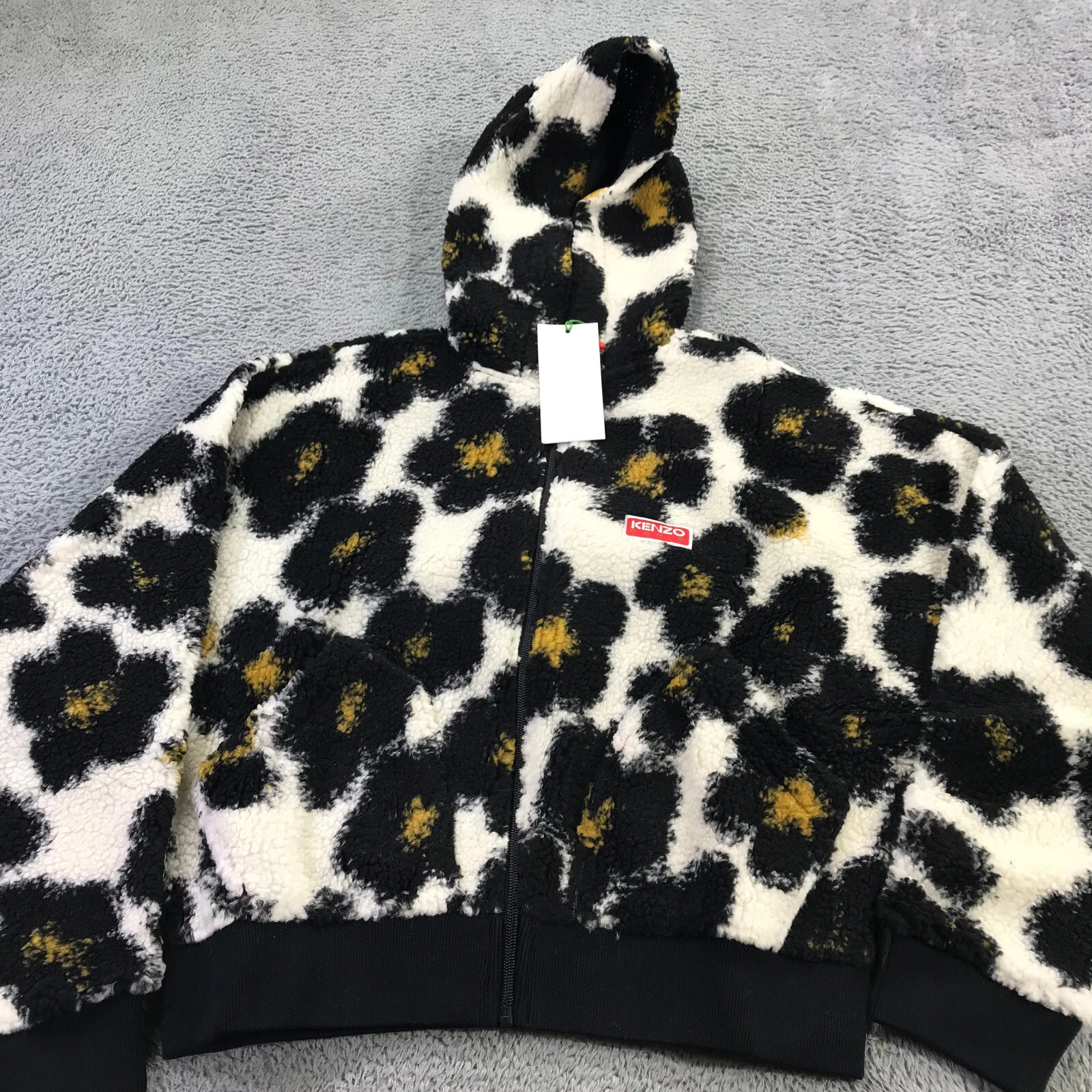 KENZO Giacca Donna Media Hana Leopardata Full Zip Felpa con Cappuccio Cropped Bomber Giallo Be