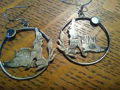 Vintage coyote sterling silver earrings, full moon earrings