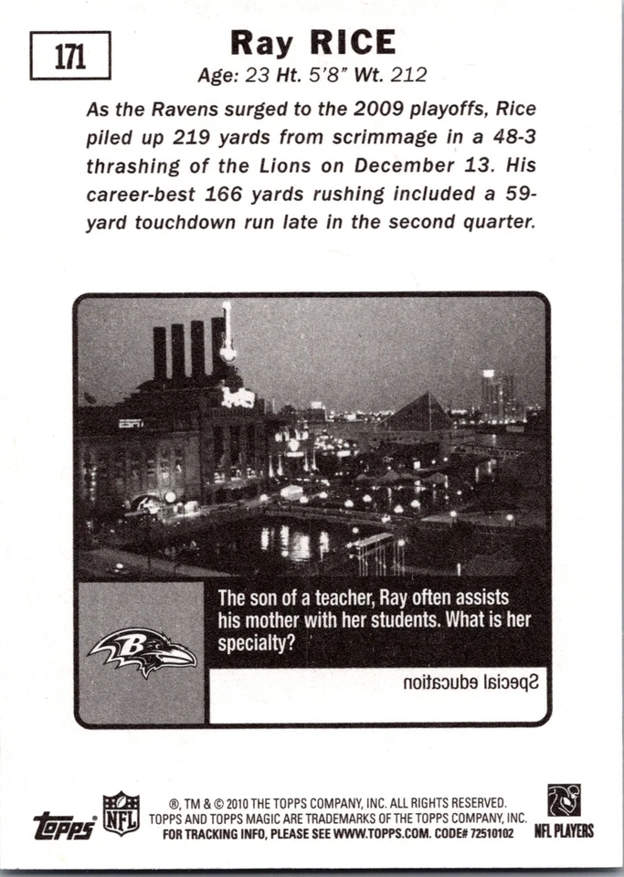 2010 Topps Magic Mini SP #171 Ray Rice Baltimore Ravens Short Print - Image 2 of 2