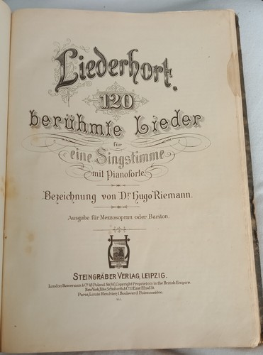 Dr. Hugo Riemann - Liederhort. 120 berühmte Lieder für eine Singstimme mit Piano - Bild 2 von 5