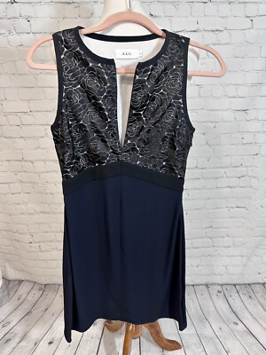 A.L.C. Navy Black Floral Shift Dress Lace Sleeveless Womens 4 | eBay