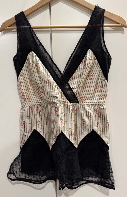 Jill Stuart  Striped Floral Mesh Silk Tops S