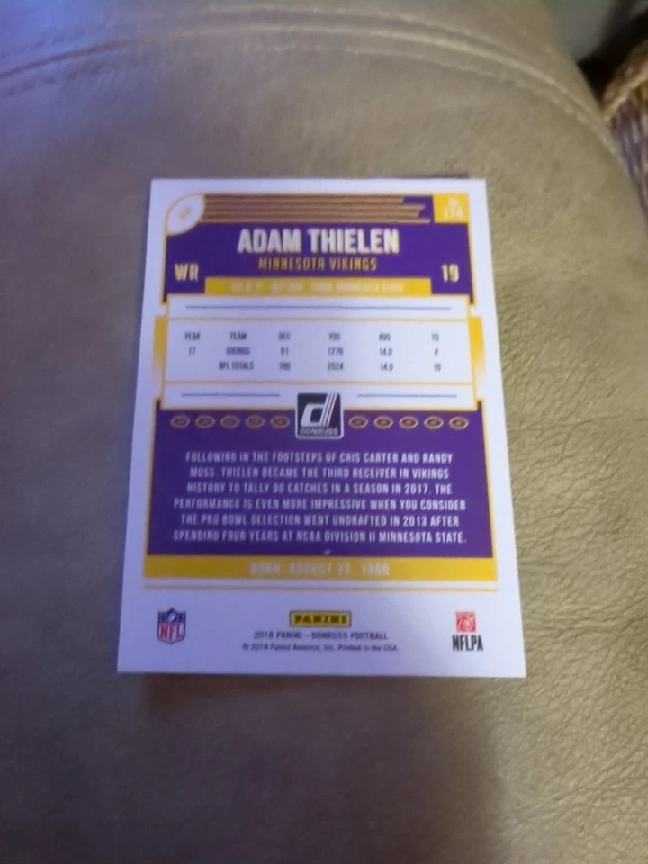 Adam Thielen  2018 Donruss  Press Proof Red Minnesota Vikings #174 - Image 2 of 2