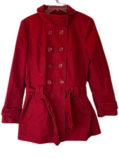 Vtg 90s George (davies) Uk (pre-walmart) Belted Red Denim Peacoat Overcoat L/xl
