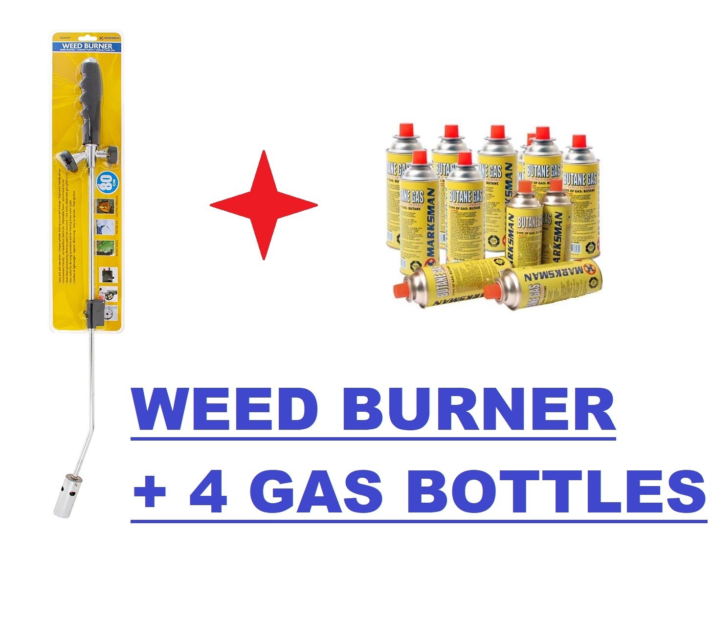 Weed Wand + 4 Butane Gas Canisters Garden Torch Weeds Killer Burner