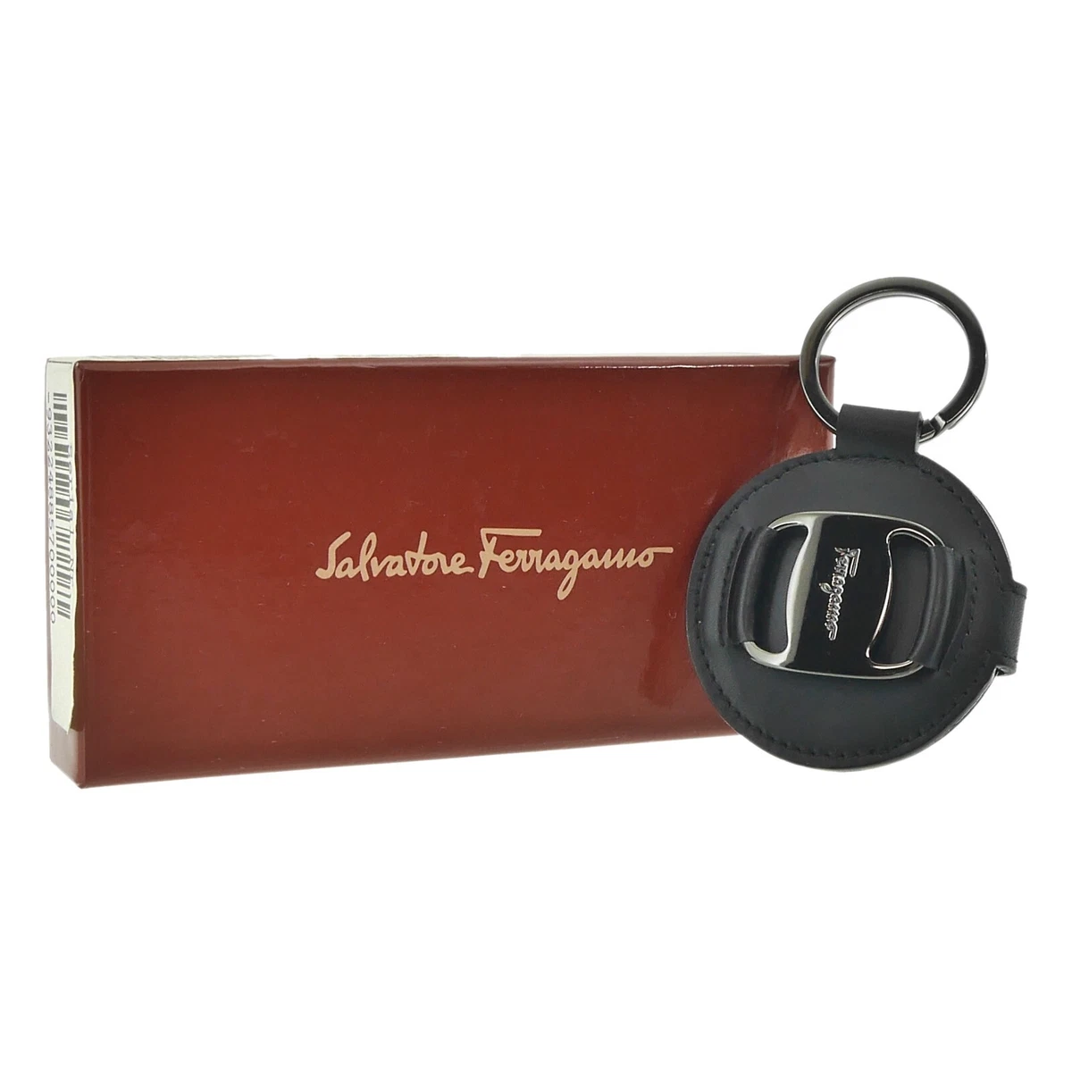 Authentic Salvatore Ferragamo Key Ring Black Leather 22 7550 f08213