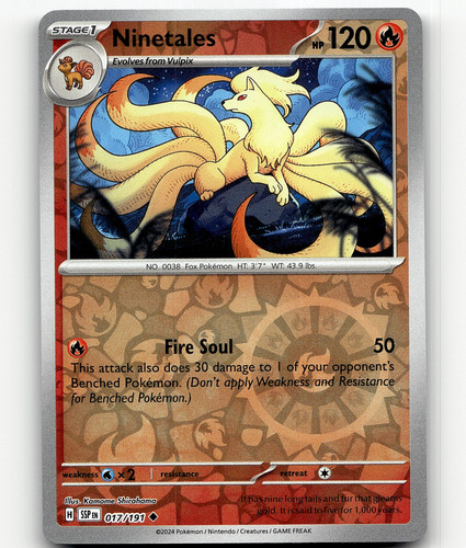 ポケモンカードゲーム nine Pokemon Ninetales 017/191 Regular Uncommon Surging Sparks Fire NM