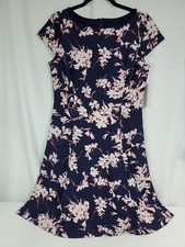 Tahari Women's Navy Blush Stretch Scuba Floral Fit & Flare Dress Size 10 New