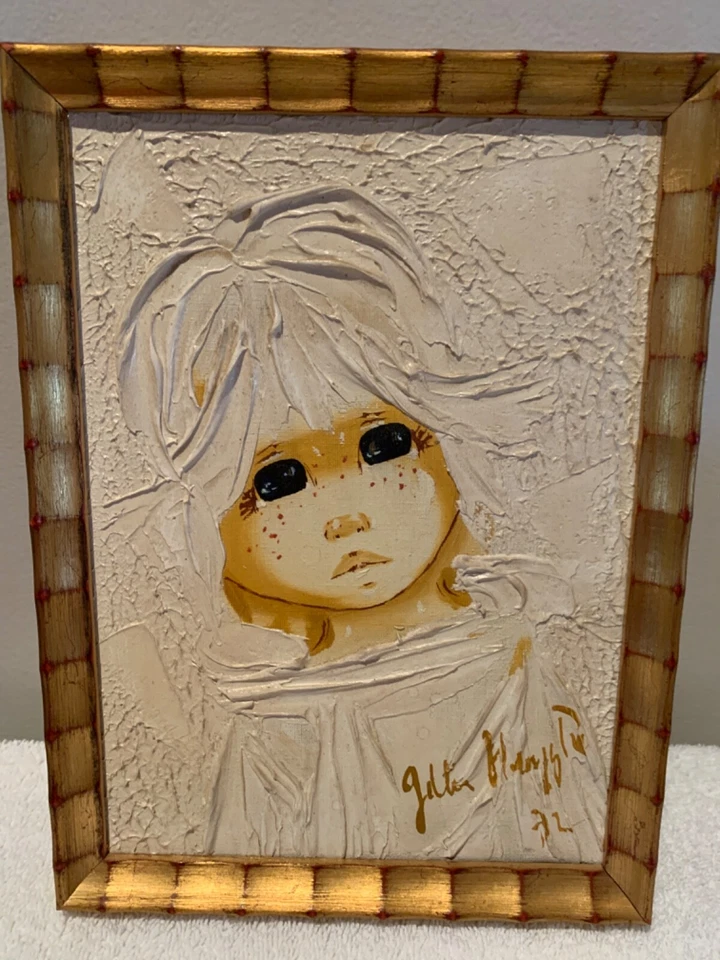 Big Eyed Waifs Abstracto Impasto Acrílico Estilo Margaret Keane Foto 2 de 4