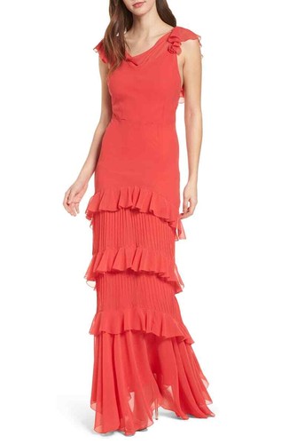 Topshop Ruffle Red Maxi Dress Size 4 US 