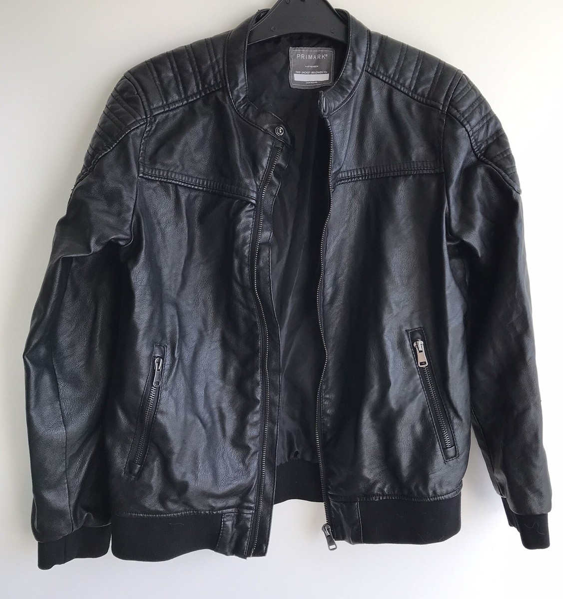 Primark faux leather black fashion biker jacket for size age 12-13 year  158cm