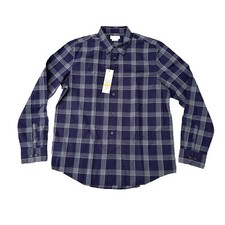 New CALVIN KLEIN Men's 100 Cotton Stretch Blue PLAID Dress Shirt Size M