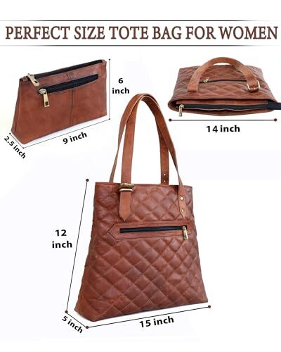 Genuine Brown Leather Tote Lapotop Bag for Women Large Cross Design Tote - Bild 5 von 6