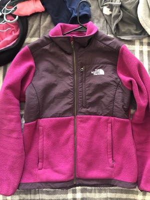purple fuzzy north face jacket