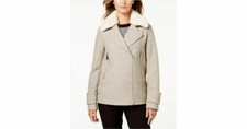 Laundry By Shelli Segal Faux Fur Collar Wool Blend Coat In Stone, Size S