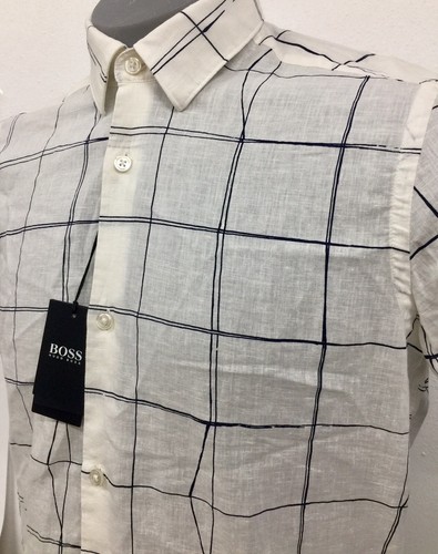 Hugo Boss Men's White & Black Striped Lined S/S Button-Down NWT $178 Choose Size - Picture 2 of 3