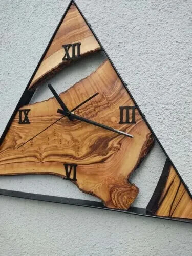 Antique Looking Style Decorative New Triangle Olive Wooden Wall Clock Handmade - Picture 5 of 8
