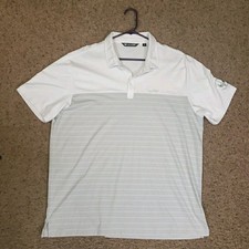 Travis Mathew Polo Shirt Men's 2XL White  Gray Stripes Golf Performance - EUC
