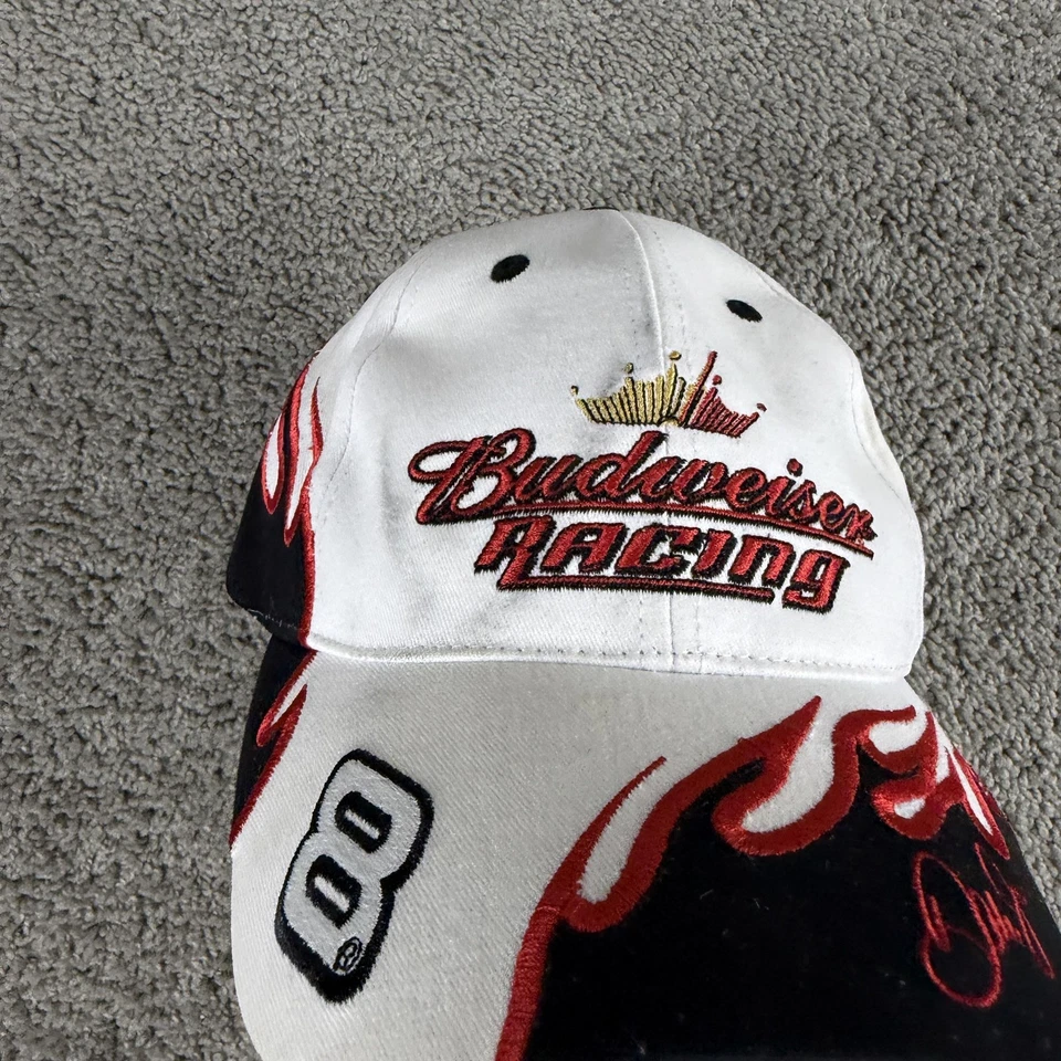 Gorra Budweiser Racing Correa Trasera Para Hombre Blanca NASCAR Racing Flames Dale Jr 8 Foto 3 de 4