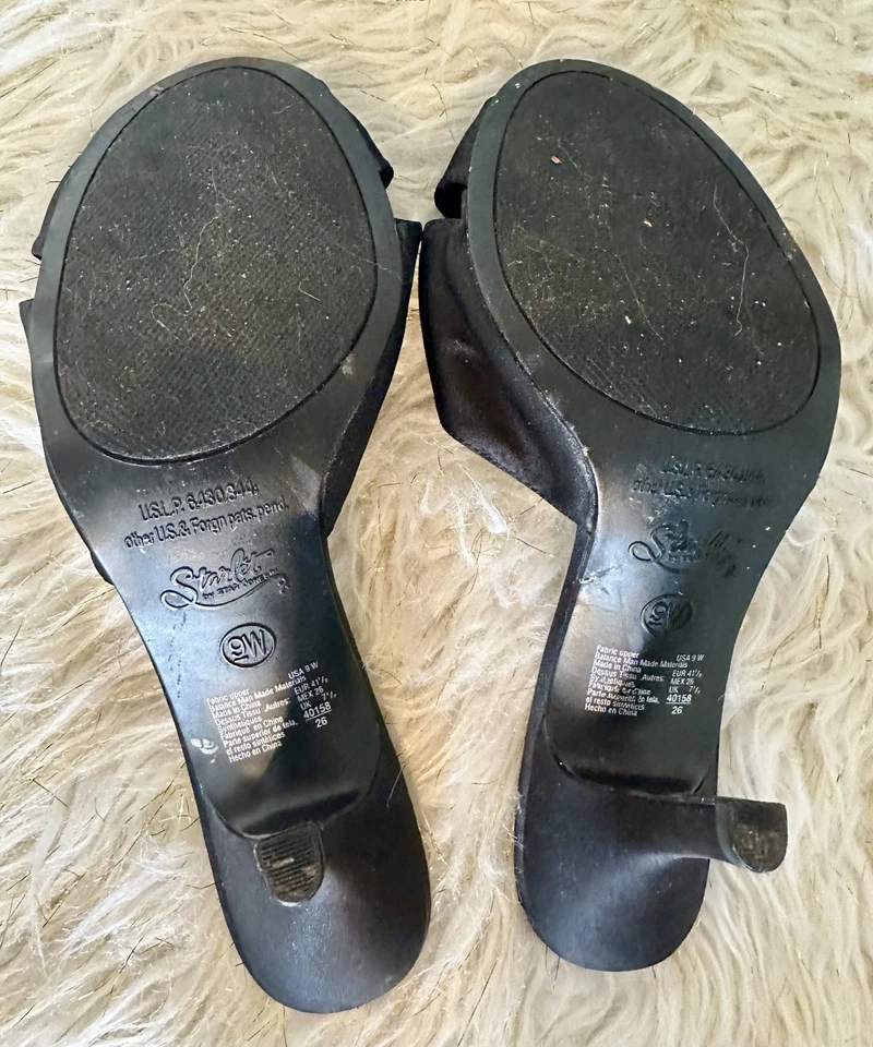 Tacones vintage Starlet by Star Jones negros satinados talla 9 lazo estrás mula Foto 4 de 4